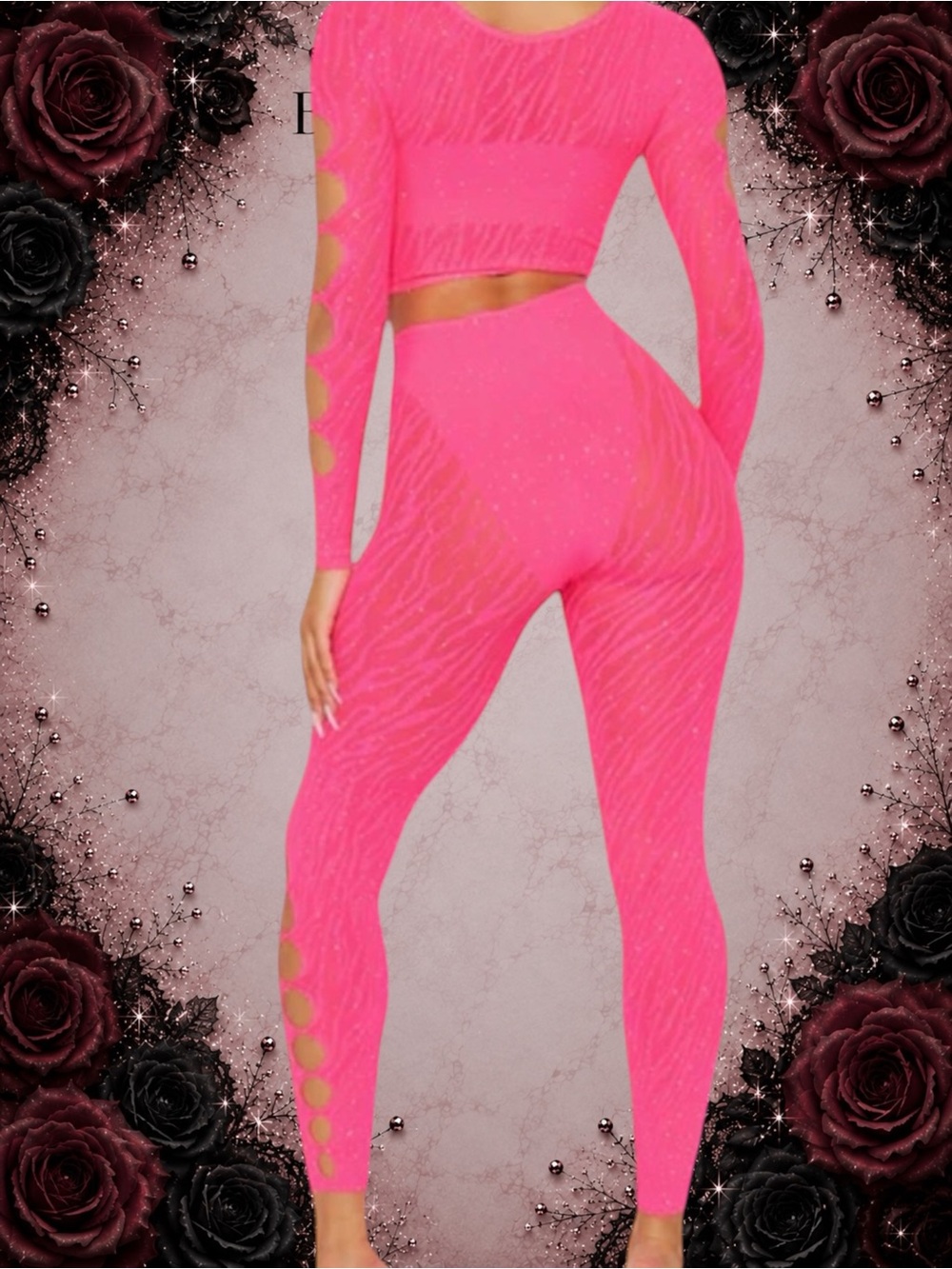 Fashion Nova Kali Rhinestone Seamless Legging Set – Hot Pink – Size S/M - Picture 2 of 9